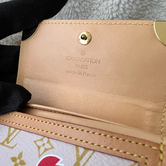 Auth Louis Vuitton Cherry Blossom Red Pink Monogram Card Holder Wallet - Picture 13 of 14